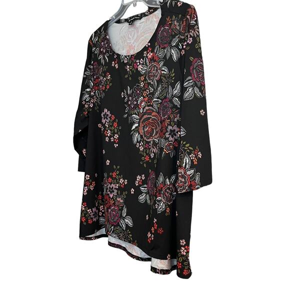 ZAC & RACHEL3/4 SLV PULL-OVER TUNIC BLOUSE, WOMENS, 2X-BLACK & MULTICOLOR FLORAL - Picture 3 of 10